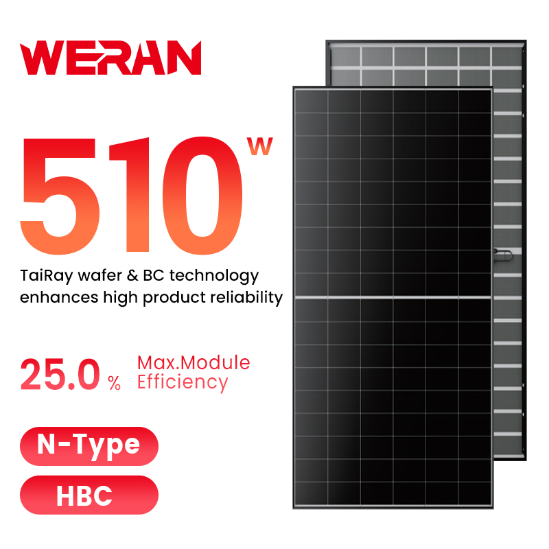 WERAN 495-510W Residential Back Contact Solar Panel – OEM dobbeltglas tagmodul til distributører og installatører