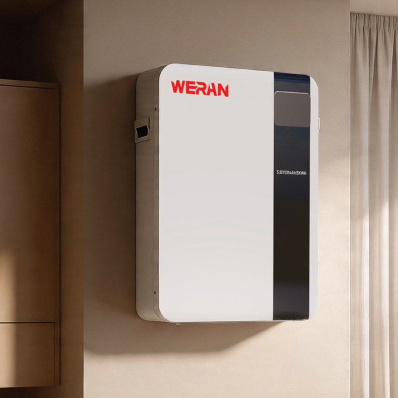 WERAN 51,2V 100Ah 5,12kWh vægmonteret LiFePO4-batteri til boligopbevaring af solenergi